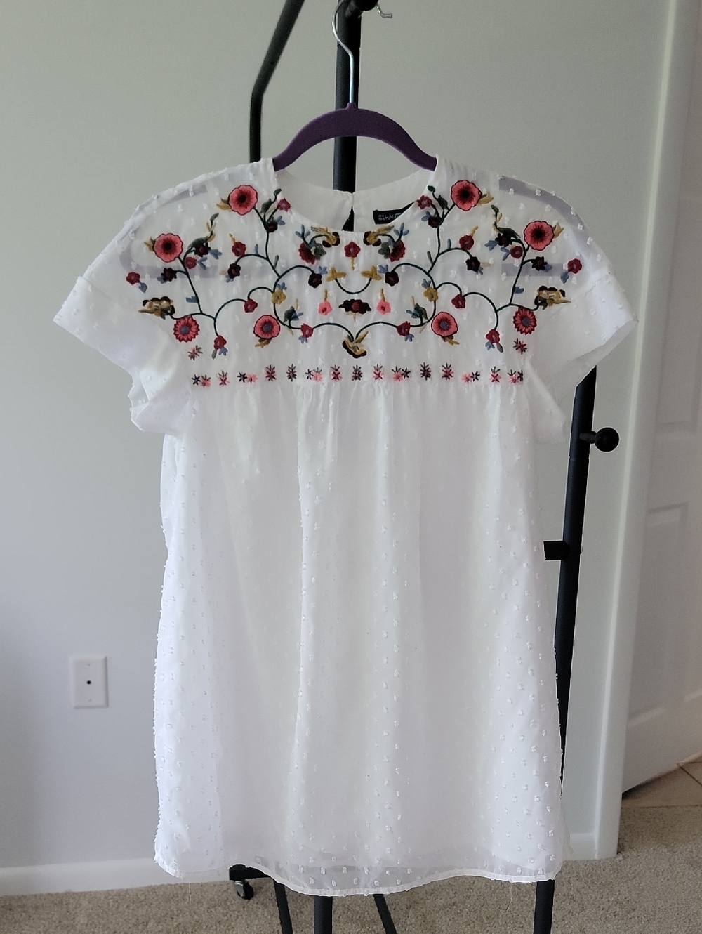 White Embroidered Romper, Textured Fabric